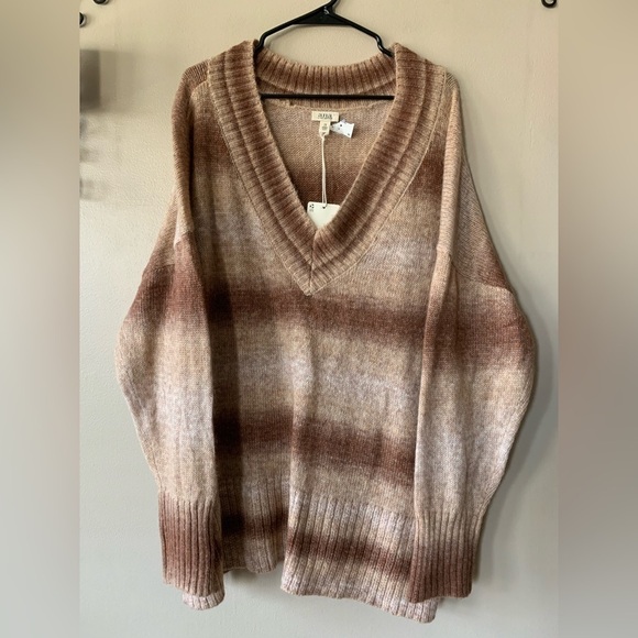NWT A.N.A Brown Striped Pullover V-neck Sweater Size 2X - Picture 1 of 10